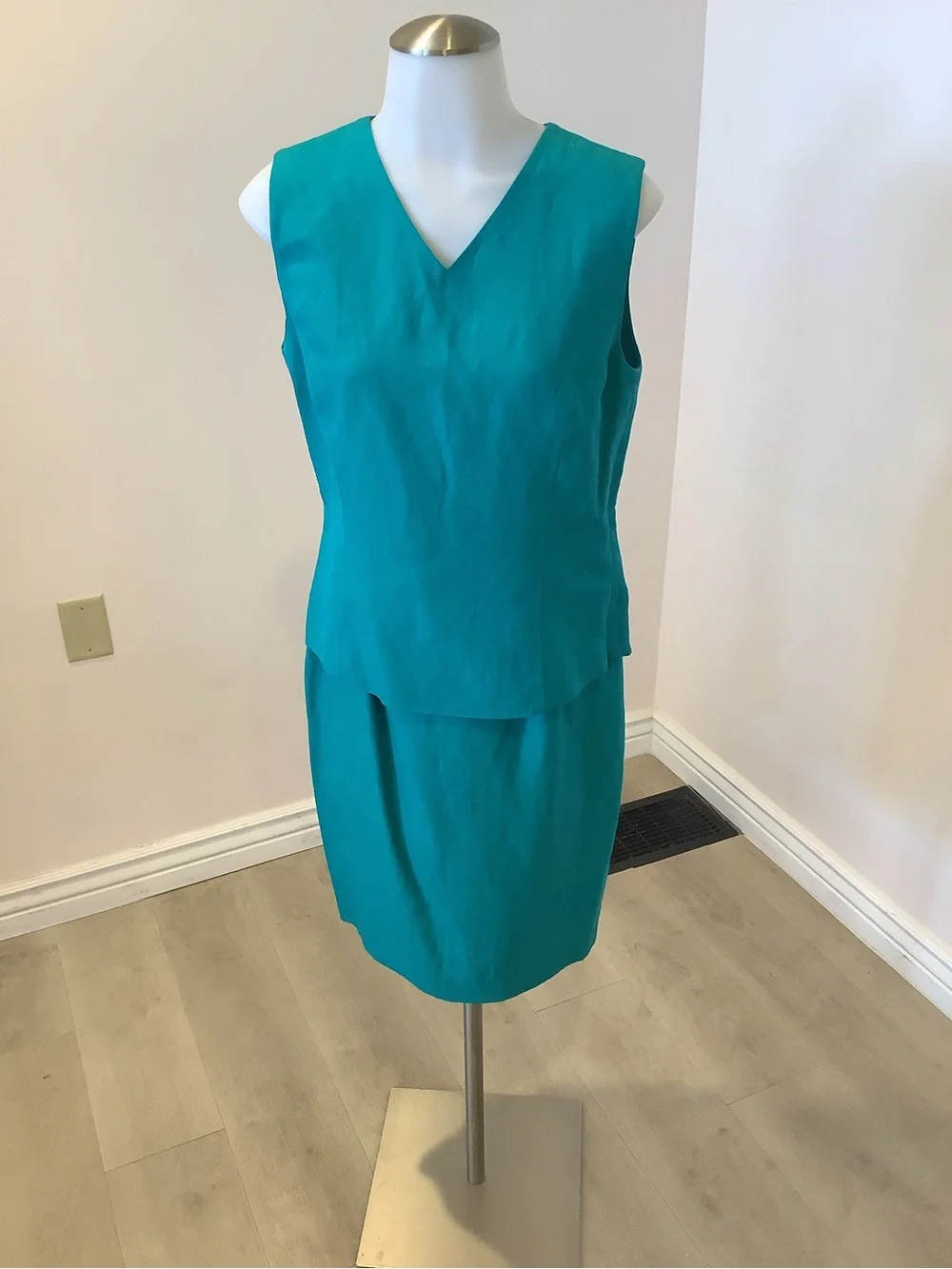 Vintage Preston & York Teal Two-Button Blazer and Skirt Set